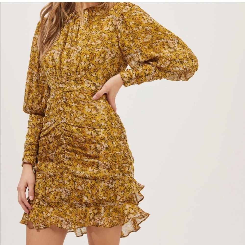 NWT ASTR CLAREMORE FLORAL RUCHED LONG SLEEVE MINI DRESSSz SMALL